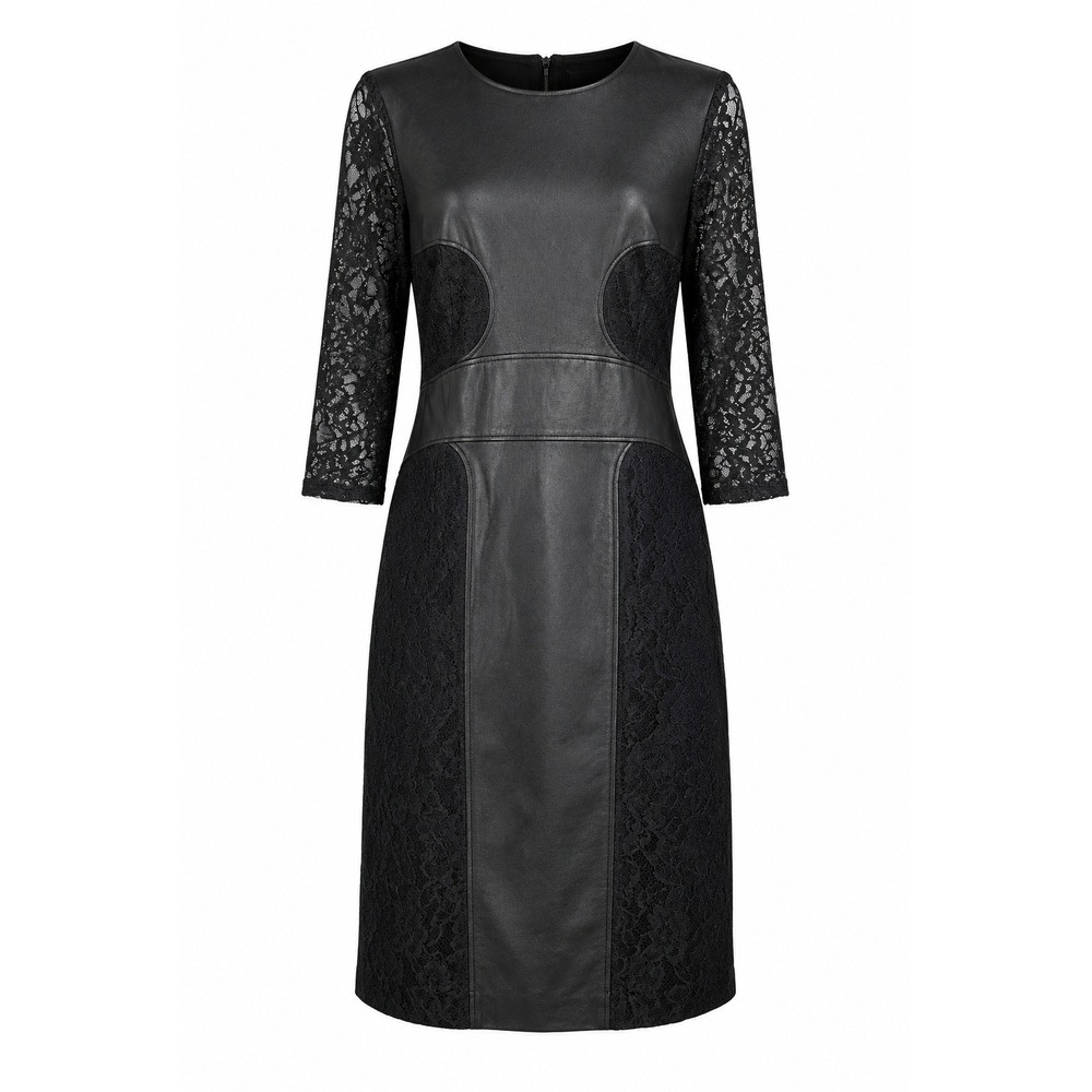 Bebe Vegan Leather and Lace Pencil Dress Black Medium